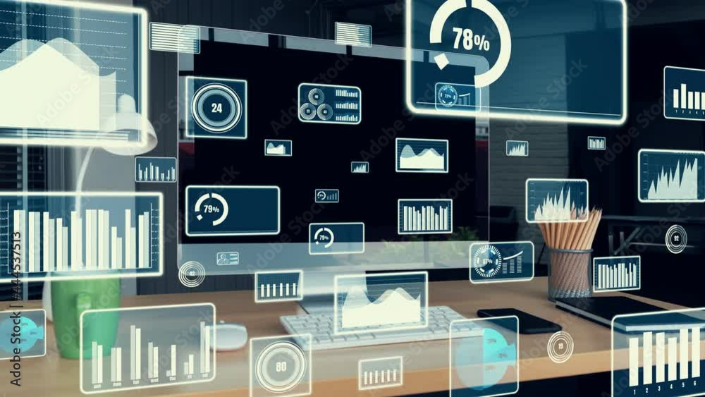 Wall mural business visual data analysis technology by creative computer software . concept of digital data for