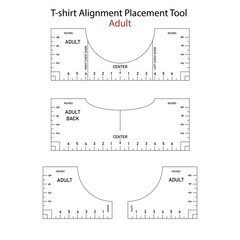 T shirt Ruler Bundle. T-shirt Alignment Placement Tool Adult - front, back, left and right sides. Printable templates. Stock illustration