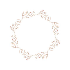 Summer hand drawn wreath with flowers and leaves. Vector botanical illustration.