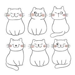 Draw collection outline cute cats Doodle cartoon style