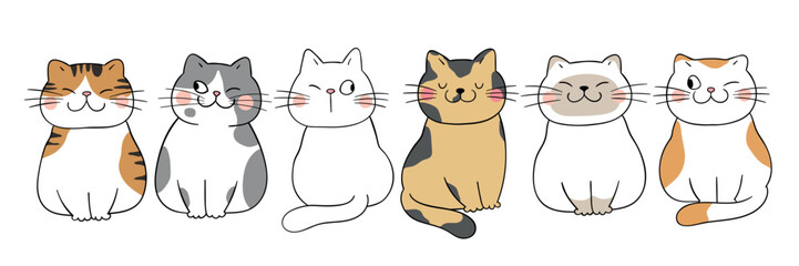 Draw vector illustration banner design funny cats Doodle cartoon style © anchalee