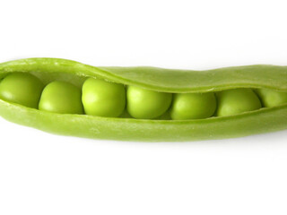 Fresh green peas in pods isolated on white background.