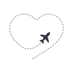 Airplane routes. Travel vector icon. Travel from start point and dotted line tracing.