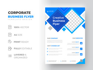 Corporate business flyer template design with blue color. marketing, business proposal, promotion, advertise, publication, cover page. digital marketing agency flyer design. new business flyer design