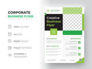 Corporate business flyer template design with green color. marketing, business proposal, promotion, advertise, publication, cover page. digital marketing agency flyer design. new business flyer design