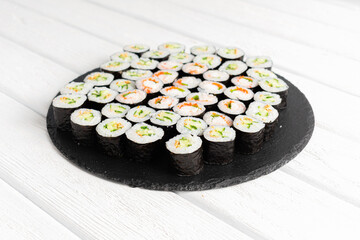 Sushi rolls. Tasty set of sushi close up shot