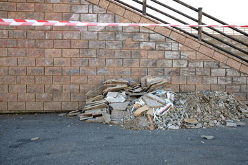 pile of construction debris on the street, street renovation.