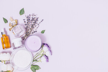 Flat lay composition with lavender flowers