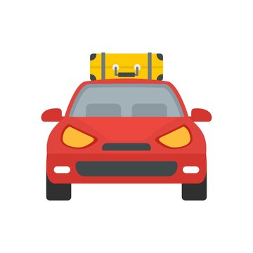 Front view travel car icon flat isolated vector