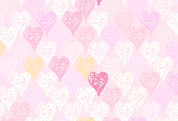 Light Pink, Yellow vector pattern with colorful hearts.