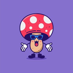 Cool mushroom character with sunglasses vector
