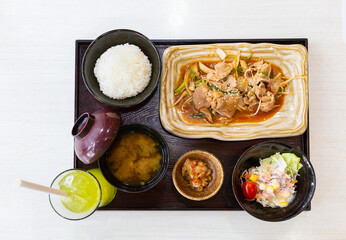 Japanese noodle set on plate. 
