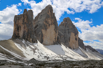Tre Cime die Lavaredo rock formation in the Dolomites, Italy