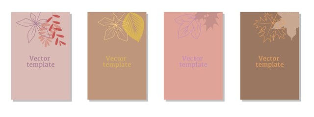 Set of autumn concept leaflet frame. Autumn and winter natural plants decoration vector template. Beautiful natural brochure design. Vector illustration.