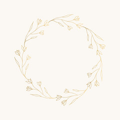 Golden summer floral frame. Ornate wreath. Vector nature illustration.