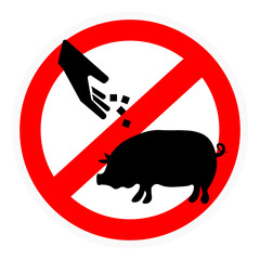 Vector silhouette of do not feeding pig mark on white background. Symbol of prohibition.