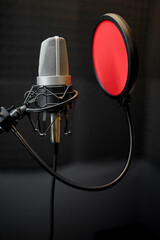 Professional microphone closeup, recording studio