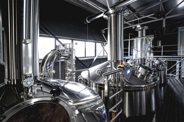 Craft beer brewing equipment in privat brewery - obrazy, fototapety, plakaty