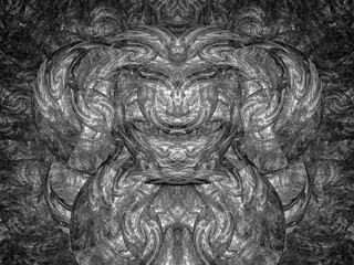 Chimera. Composition in black and white colors. Magic energy fractal. 3D rendering.