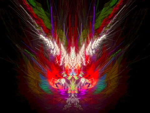 Fairy-tale creature. Bird. Abstract multicolored fractal. 3D rendering.