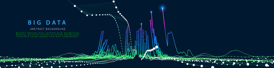 Abstract  background with polygonal lines wave. Analytics algorithms data. Quantum cryptography concept. Banner for business, science and technology. Big data.