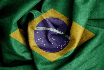 Crédence de cuisine en verre imprimé Brésil Texture de drapeau sur le fond de soie
