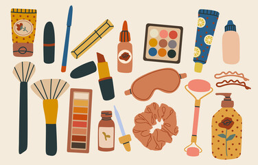 Various cosmetics and care and make-up products.