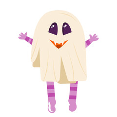 Poltergeist, a cute ghost for the Halloween holiday is isolated on white background. Vector illustration in cartoon style for the Halloween holiday