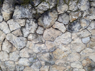 Ancient wall of stone with black mold. Photo