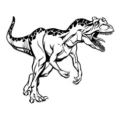 Hand drawing of alosaurus in comic style for print, tattoo, logo, design. Vector illustration.