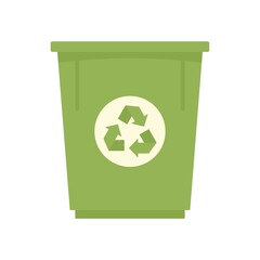 Green recycle bin icon flat isolated vector - obrazy, fototapety, plakaty