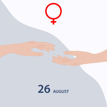 Two hands outstretched to each other, gender sign - vector. Banner. Women's Equality Day. August, 26th.