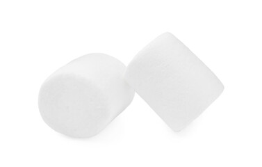 Delicious sweet puffy marshmallows on white background