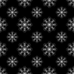 black and white hand drawn geometric and flower pattern, seamless repeat pattern for textile, web background packaging gift wrapper and more. Pattern swatches added to the swatch panel.