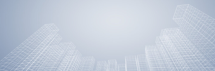 Abstract architectural background. Linear 3D illustration. Concept sketch