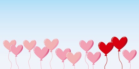 Fototapeta na wymiar Red and pink heart balloons on blue sky background. balloons illustration, Heart symbols, love, Valentine, birthday, party decoration. vector illustration.