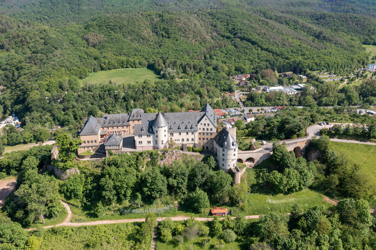 Bird's eye view of Ebernburg Castle near Bad Munster am Stein / Germany 