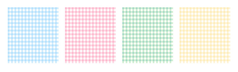 A set of vector abstract seamless patterns. The Vichy cage. Suitable for Easter backgrounds, textile printing, wrapping paper.