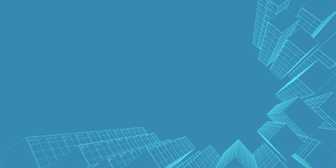Abstract architectural background. Linear 3D illustration. Concept sketch