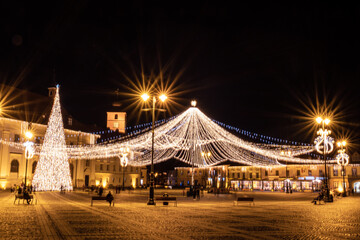 view of the Big Square from Sibiu city with Christmas lights