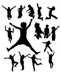 Jumping joyful children. Silhouettes. Vector illustration