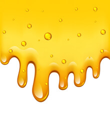 Realistic golden dripping honey on white background, vector illustration