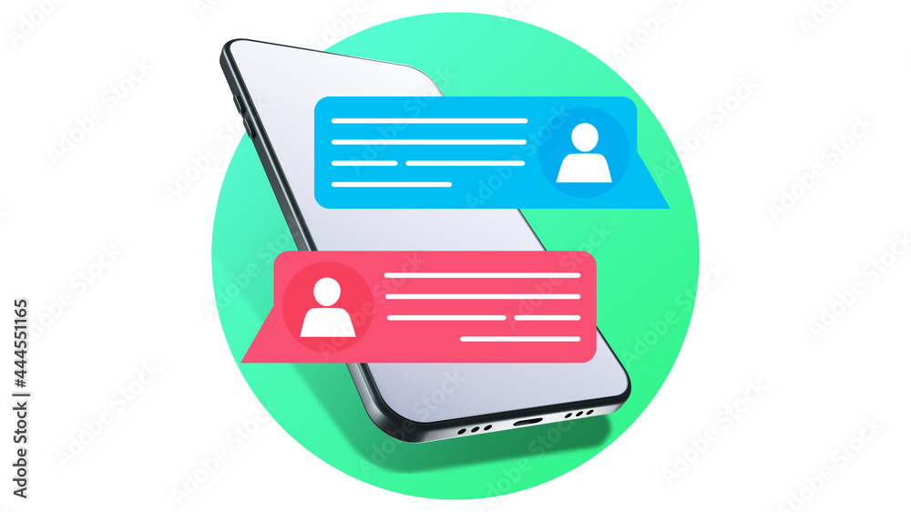 Poster mobile communication application. notifications about chat messages on smartphone. mobile phone with