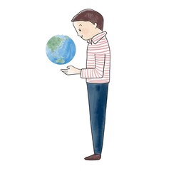 地球を見つめる男の子
