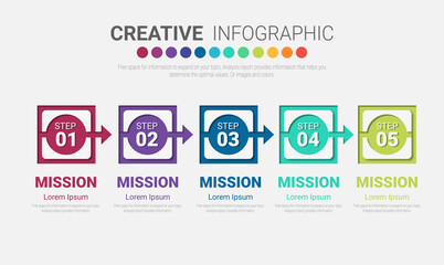 Presentation infographic template with 5 options, vector infographics design and marketing icons can be used for workflow layout, steps or processes.