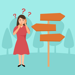 Young woman confuse and get lost along the way. 