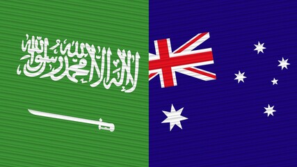 Australia and Saudi Arabia Flags Together Fabric Texture Illustration Background