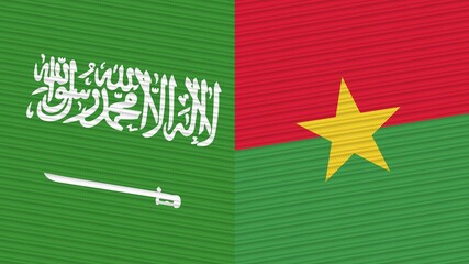 Burkina Faso and Saudi Arabia Flags Together Fabric Texture Illustration Background
