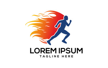 Running Man With Fire Logo Design.