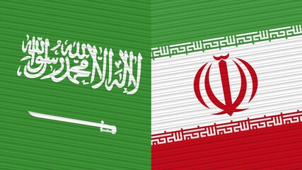 Iran and Saudi Arabia Flags Together Fabric Texture Illustration Background